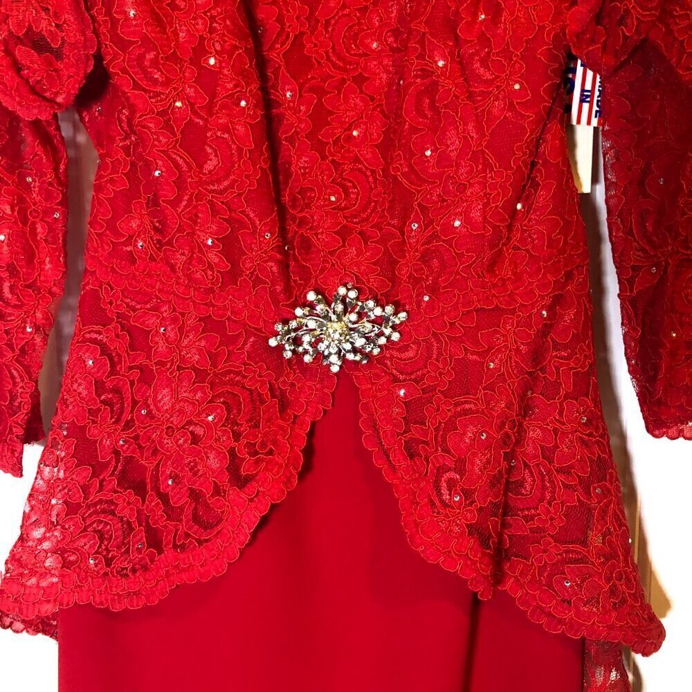 Ideas by Barbara Red Long Gown/Dress 5825-14 Size Small - Picture 7 of 12